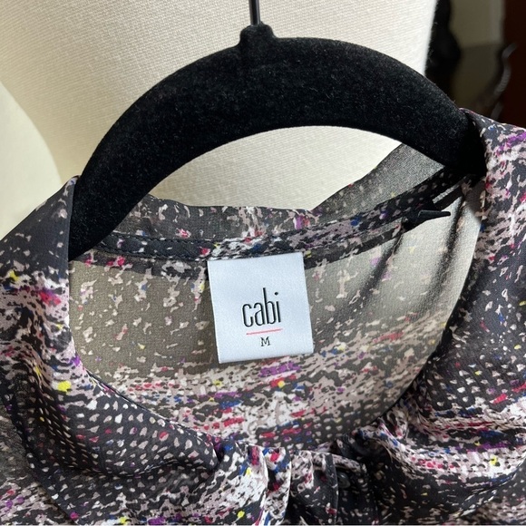 CAbi Style 3249 Paris Blouse Black Button Front Long Sleeve Sheer Top Size M - Picture 5 of 6